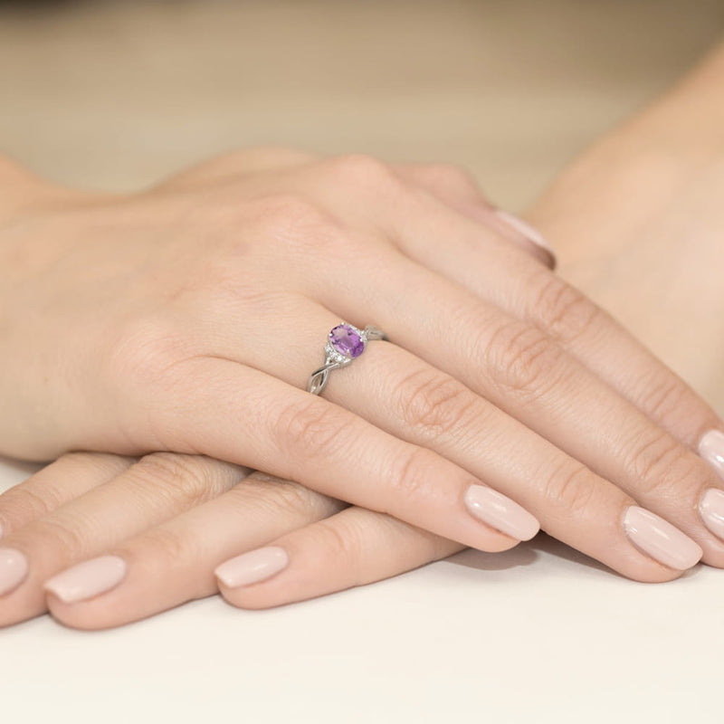 Inel Aur 9K cu Ametist 0.40 ct si Diamante Naturale 0.05 ct, imaginea 8 din 8