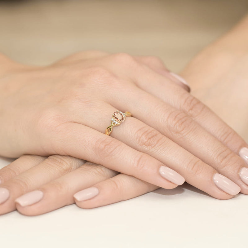 Inel Aur 9K cu Morganit 0.40 ct si Diamante Naturale 0.05 ct, imaginea 4 din 8