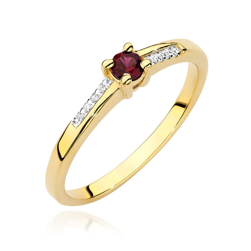 Inel Aur 9K cu Rubin 0.15 ct si Diamante Naturale 0.04 ct — Aur galben