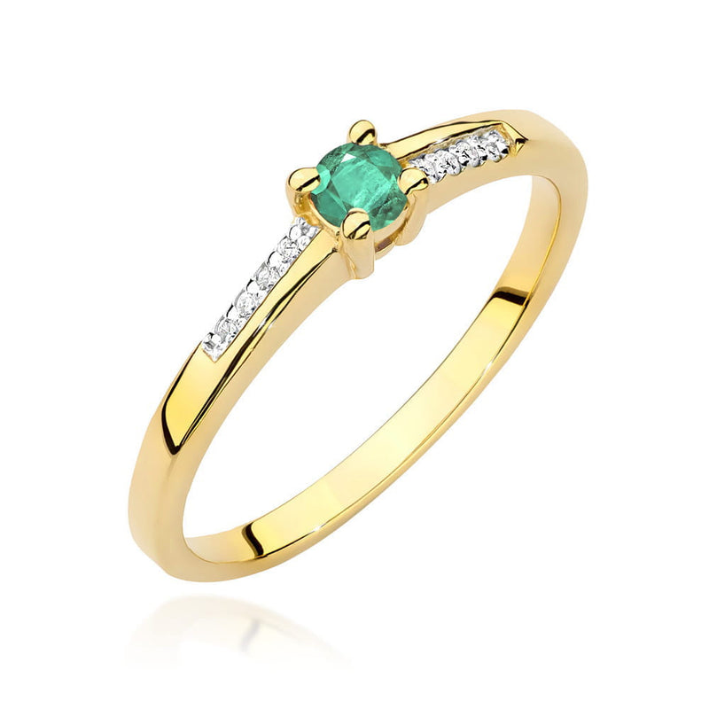 Inel Aur 9K cu Smarald 0.15 ct si Diamante Naturale 0.04 ct — Aur galben