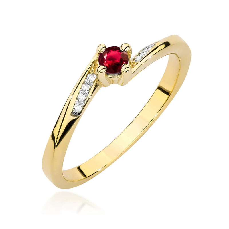 Inel Aur 9K cu Rubin 0.15 ct si Diamante Naturale 0.04 ct — Aur galben