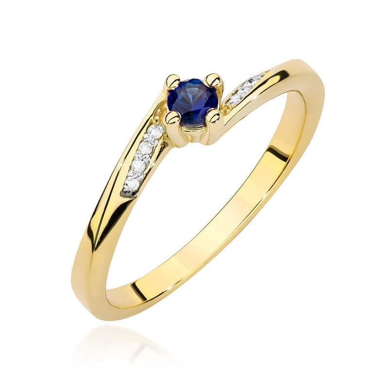 Inel Aur 9K cu Safir 0.15 ct si Diamante Naturale 0.04 ct — Aur galben