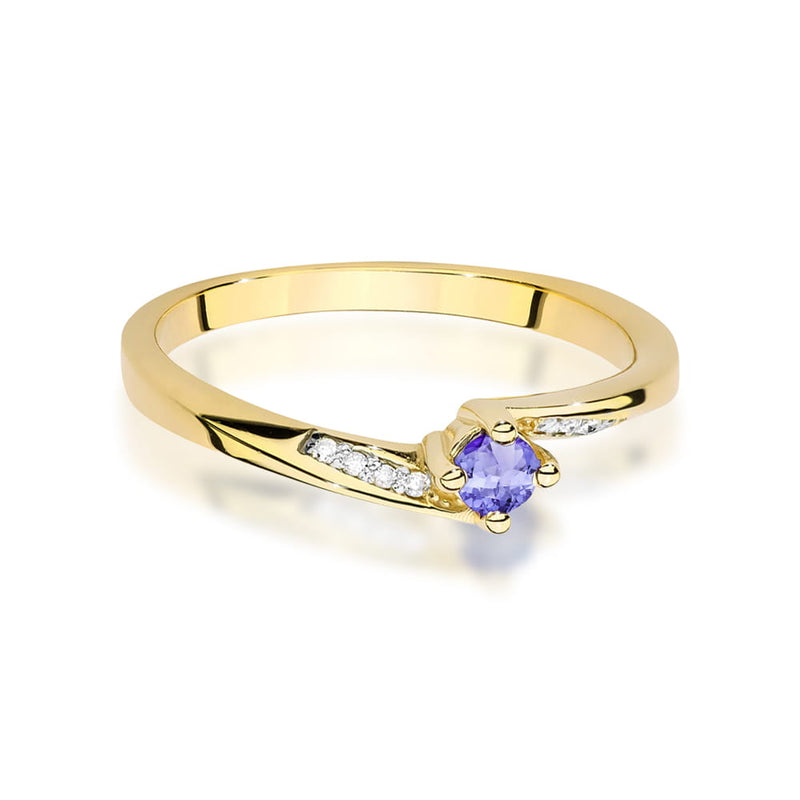 Inel Aur 9K cu Tanzanit 0.15 ct si Diamante Naturale 0.04 ct, imaginea 2 din 8