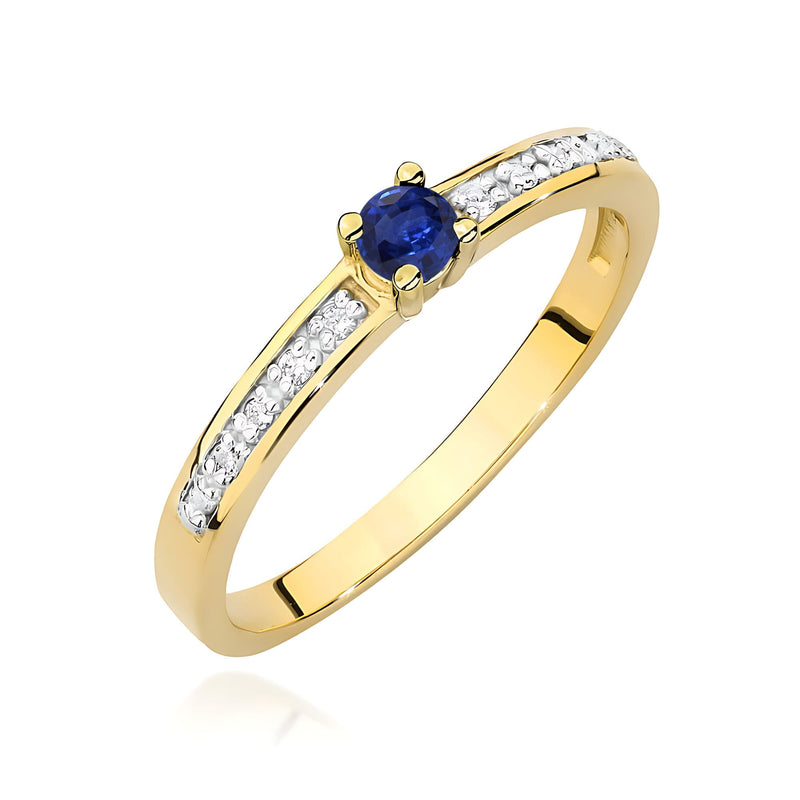 Inel Aur 9K cu Safir 0.15 ct si Diamante Naturale 0.05 ct — Aur galben