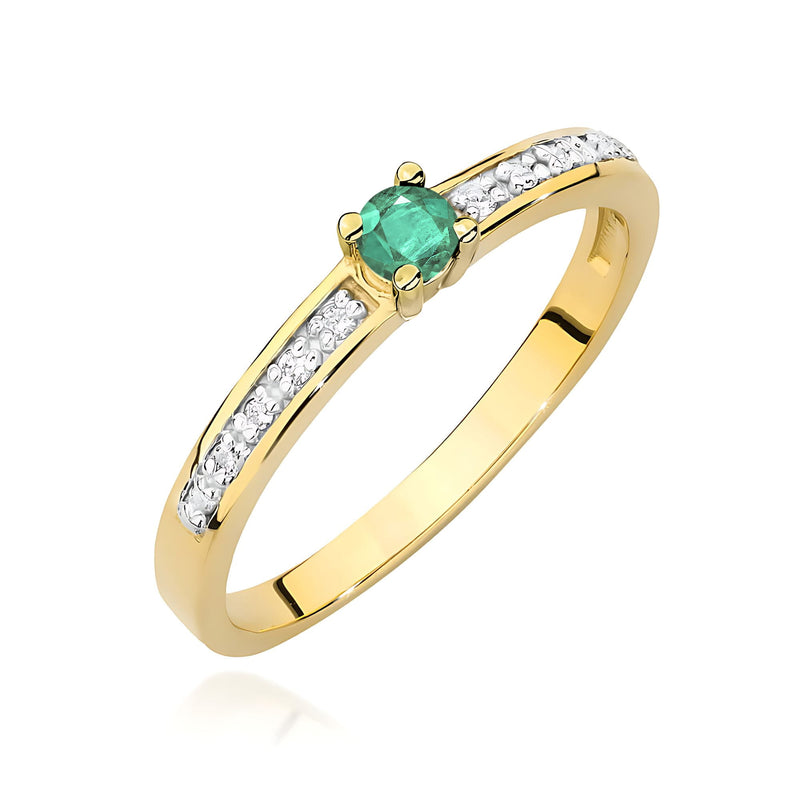 Inel Aur 9K cu Smarald 0.15 ct si Diamante Naturale 0.05 ct — Aur galben