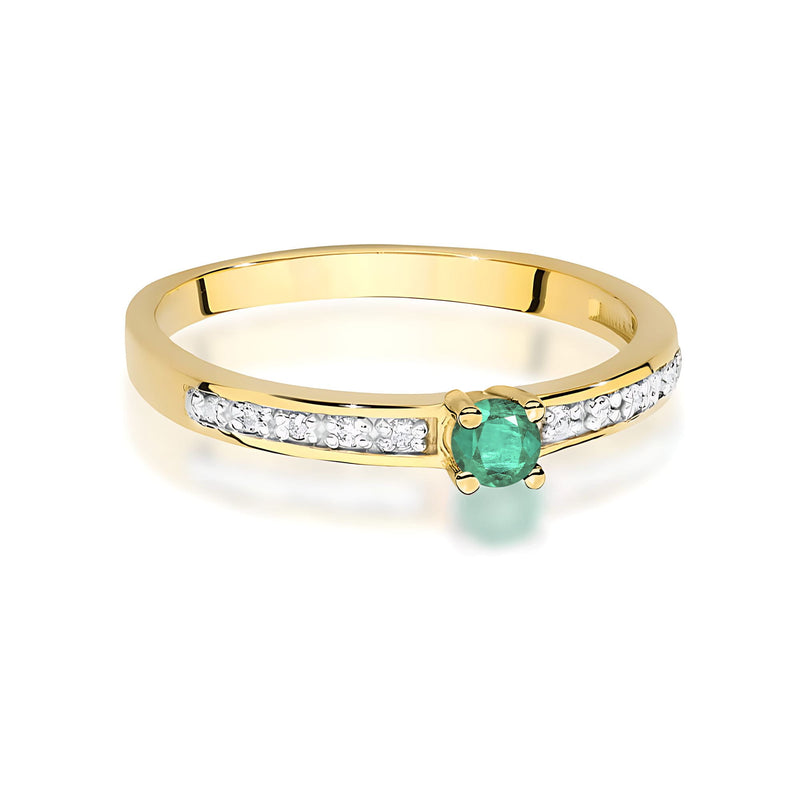 Inel Aur 9K cu Smarald 0.15 ct si Diamante Naturale 0.05 ct, imaginea 2 din 8