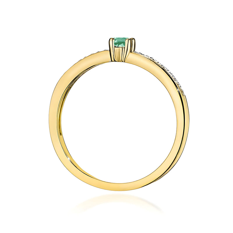 Inel Aur 9K cu Smarald 0.15 ct si Diamante Naturale 0.05 ct, imaginea 3 din 8
