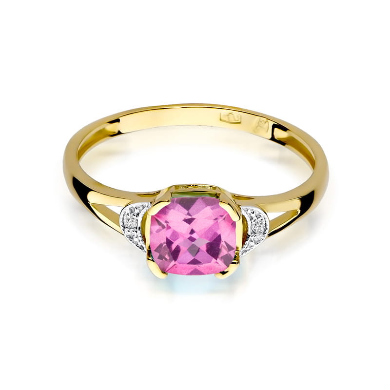Inel Aur 9K cu Topaz Roz 1.10 ct si Diamante Naturale 0.01 ct, imaginea 2 din 8