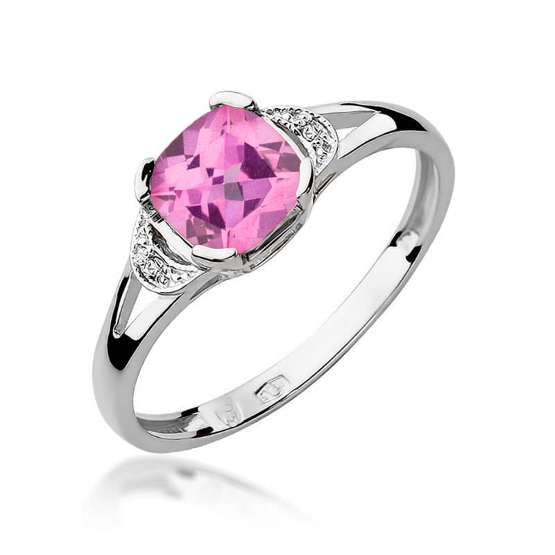 Inel Aur 9K cu Topaz Roz 1.10 ct si Diamante Naturale 0.01 ct, imaginea 5 din 8