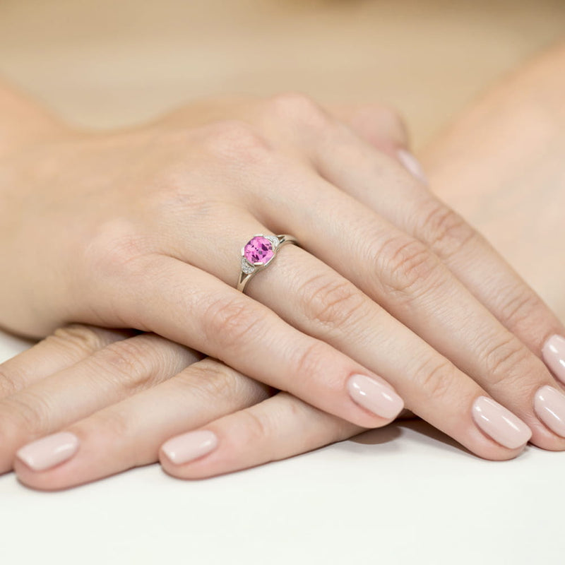 Inel Aur 9K cu Topaz Roz 1.10 ct si Diamante Naturale 0.01 ct, imaginea 8 din 8