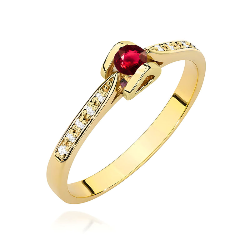 Inel Aur 9K cu Rubin 0.15 ct si Diamante Naturale 0.05 ct — Aur galben