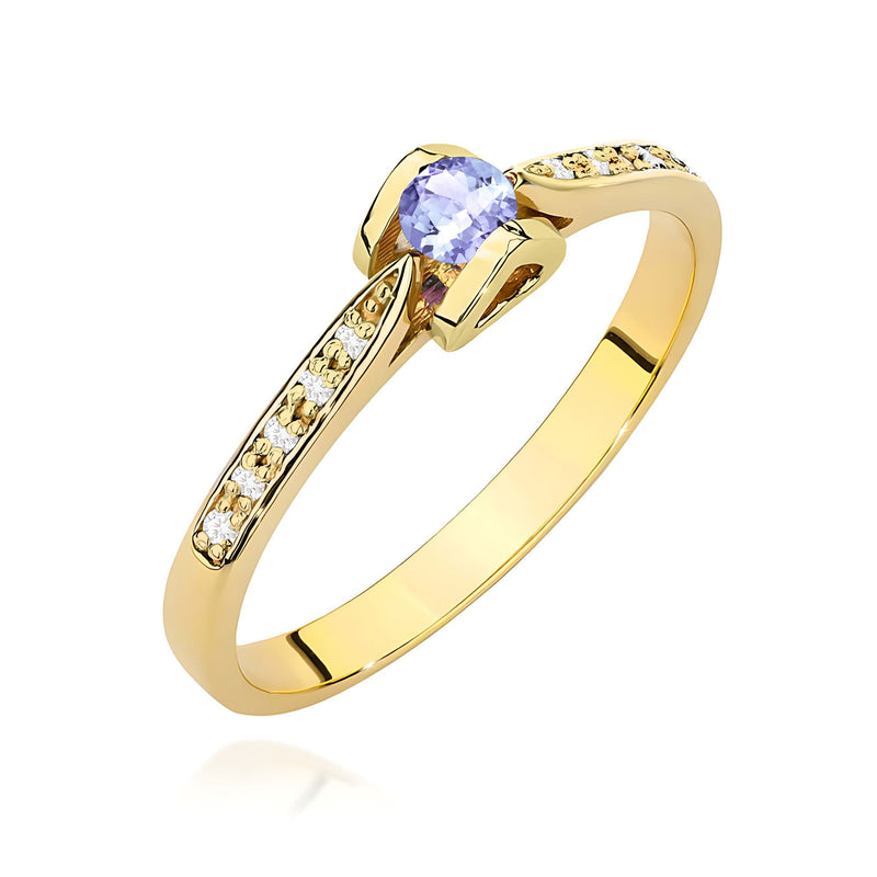 Inel Aur 9K cu Tanzanit 0.15 ct si Diamante Naturale 0.05 ct — Aur galben
