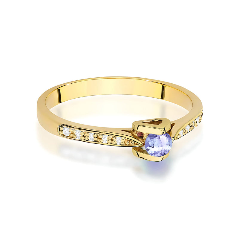 Inel Aur 9K cu Tanzanit 0.15 ct si Diamante Naturale 0.05 ct, imaginea 2 din 8
