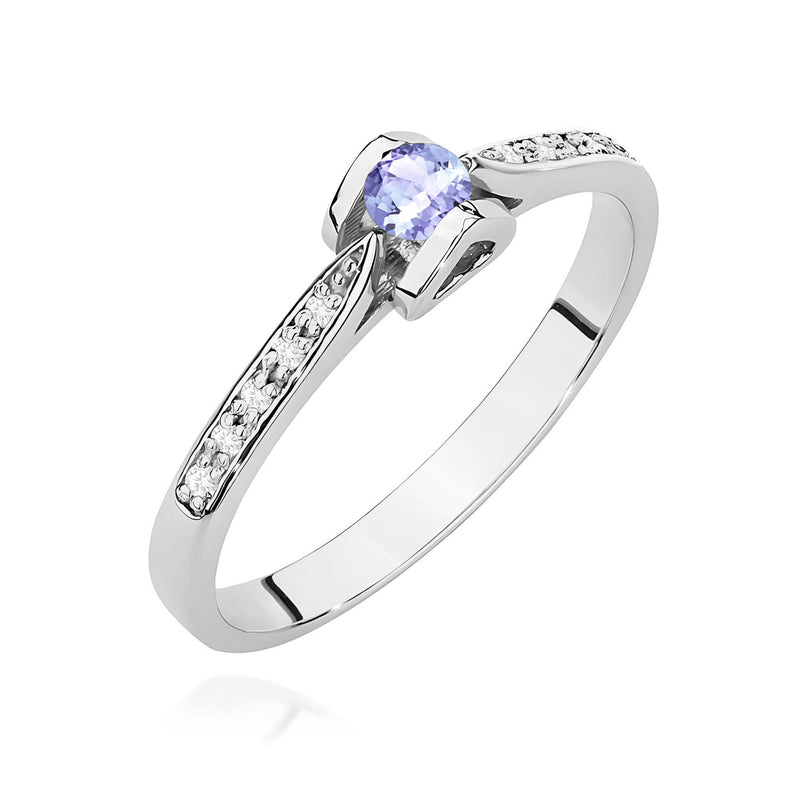 Inel Aur 9K cu Tanzanit 0.15 ct si Diamante Naturale 0.05 ct, imaginea 5 din 8