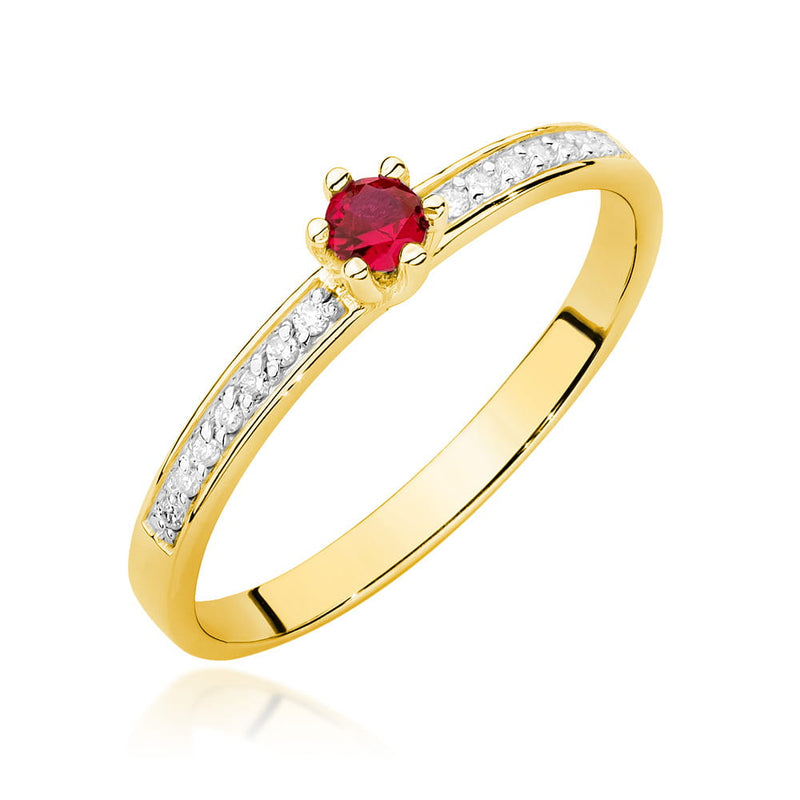Inel Aur 9K cu Rubin 0.15 ct si Diamante Naturale 0.07 ct — Aur galben