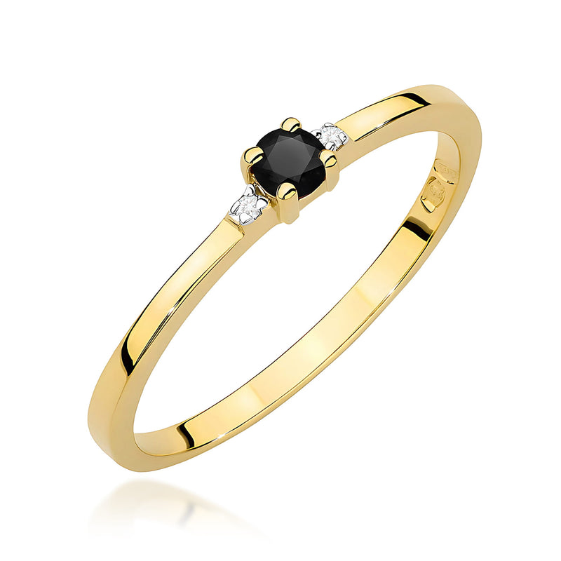 Inel Aur 9K cu Diamante Naturale Albe si Negre 0.13 ct — Aur galben