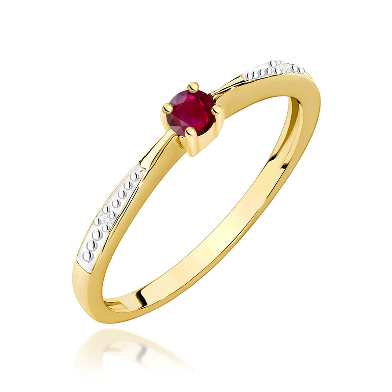Inel Aur 9K cu Rubin 0.15 ct si Diamante Naturale 0.01 ct — Aur galben