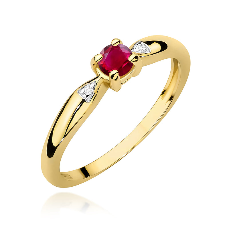 Inel Aur 9K cu Rubin 0.15 ct si Diamante Naturale 0.01 ct — Aur galben