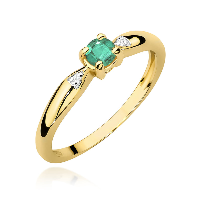 Inel Aur 9K cu Smarald 0.15 ct si Diamante Naturale 0.01 ct — Aur galben