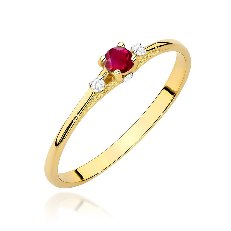 Inel Aur 9K cu Rubin 0.15 ct si Diamante Naturale 0.05 ct — Aur galben