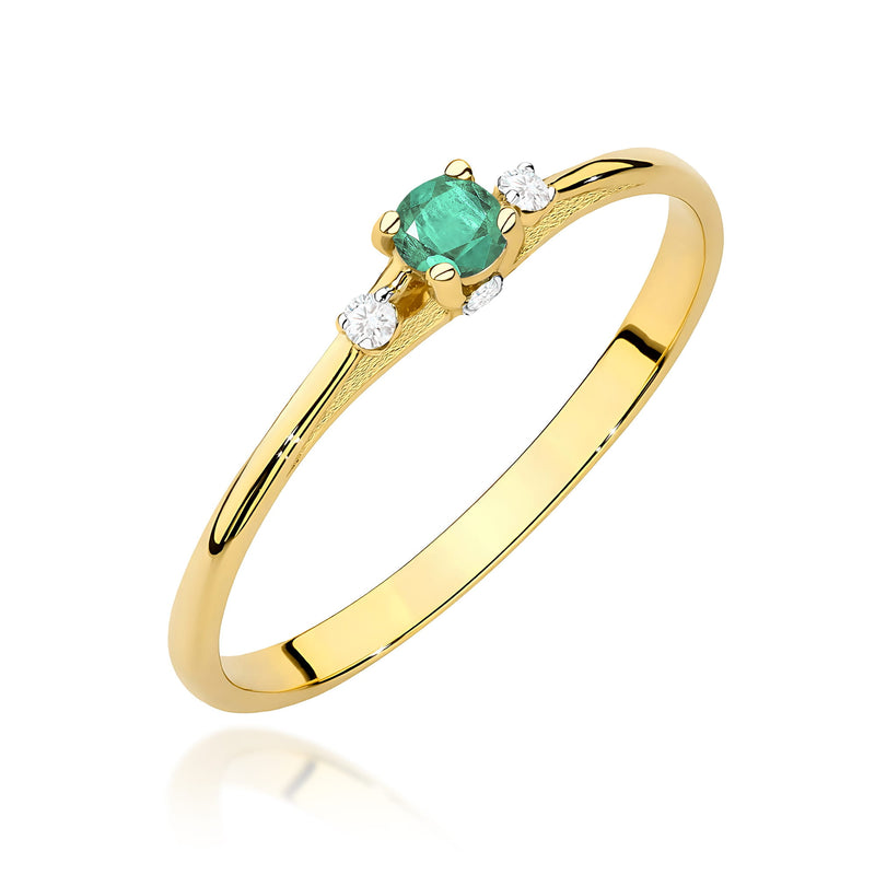 Inel Aur 9K cu Smarald 0.15 ct si Diamante Naturale 0.05 ct — Aur galben