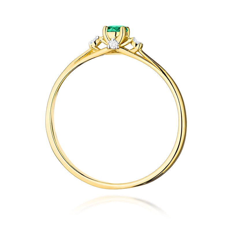 Inel Aur 9K cu Smarald 0.15 ct si Diamante Naturale 0.05 ct, imaginea 3 din 8