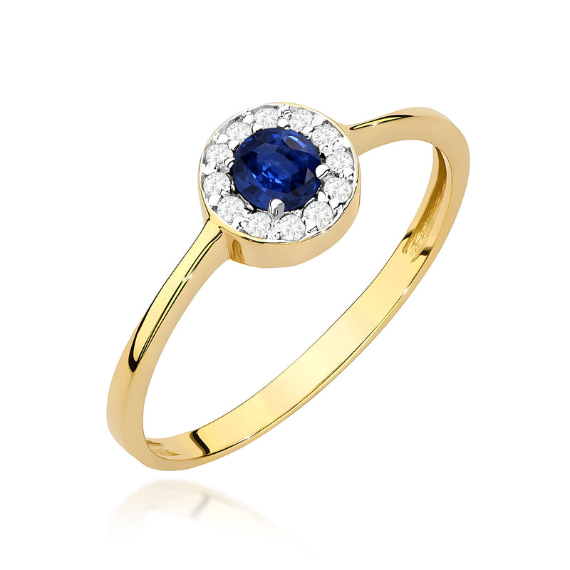 Inel Aur 9K cu Safir 0.30 ct si Diamante Naturale 0.10 ct — Aur galben