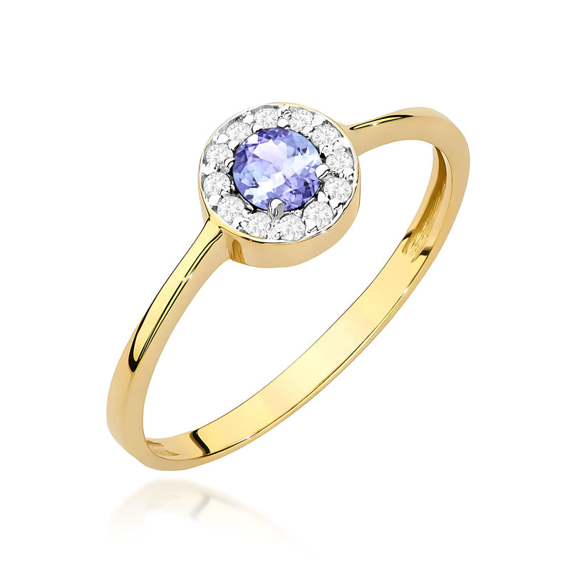 Inel Aur 9K cu Tanzanit 0.35 ct si Diamante Naturale 0.10 ct — Aur galben