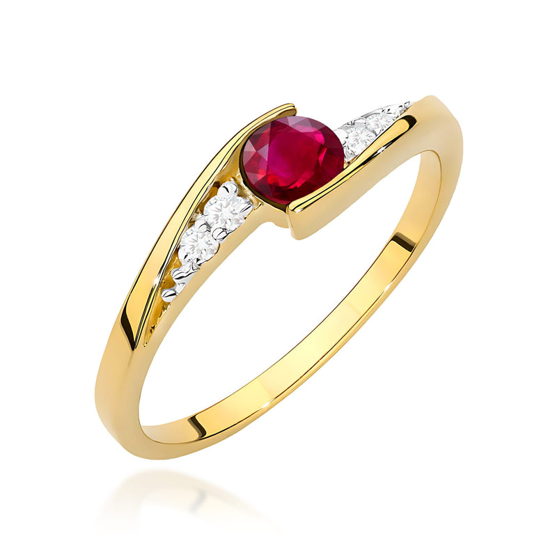 Inel Aur 9K cu Rubin 0.30 ct si Diamante Naturale 0.06 ct — Aur galben