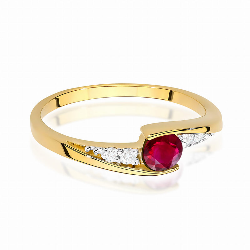 Inel Aur 9K cu Rubin 0.30 ct si Diamante Naturale 0.06 ct, imaginea 2 din 8