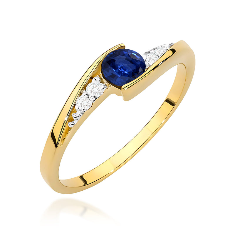 Inel Aur 9K cu Safir 0.30 ct si Diamante Naturale 0.06 ct — Aur galben