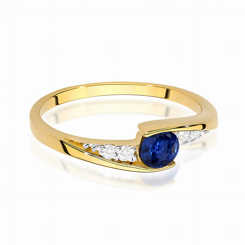 Inel Aur 9K cu Safir 0.30 ct si Diamante Naturale 0.06 ct, imaginea 2 din 8