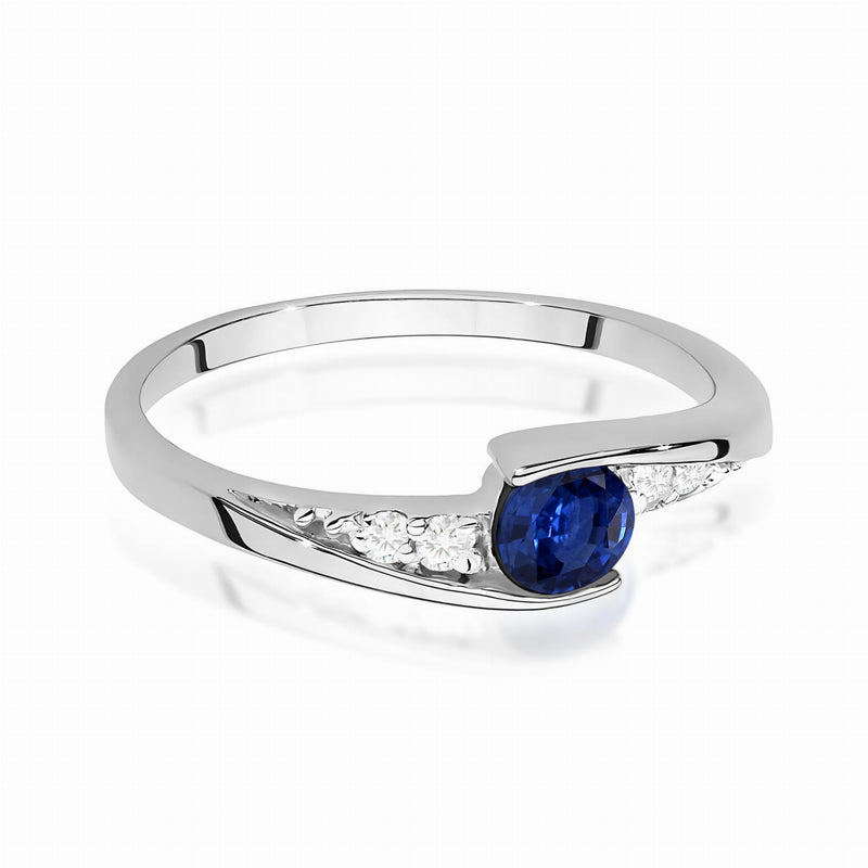 Inel Aur 9K cu Safir 0.30 ct si Diamante Naturale 0.06 ct, imaginea 6 din 8