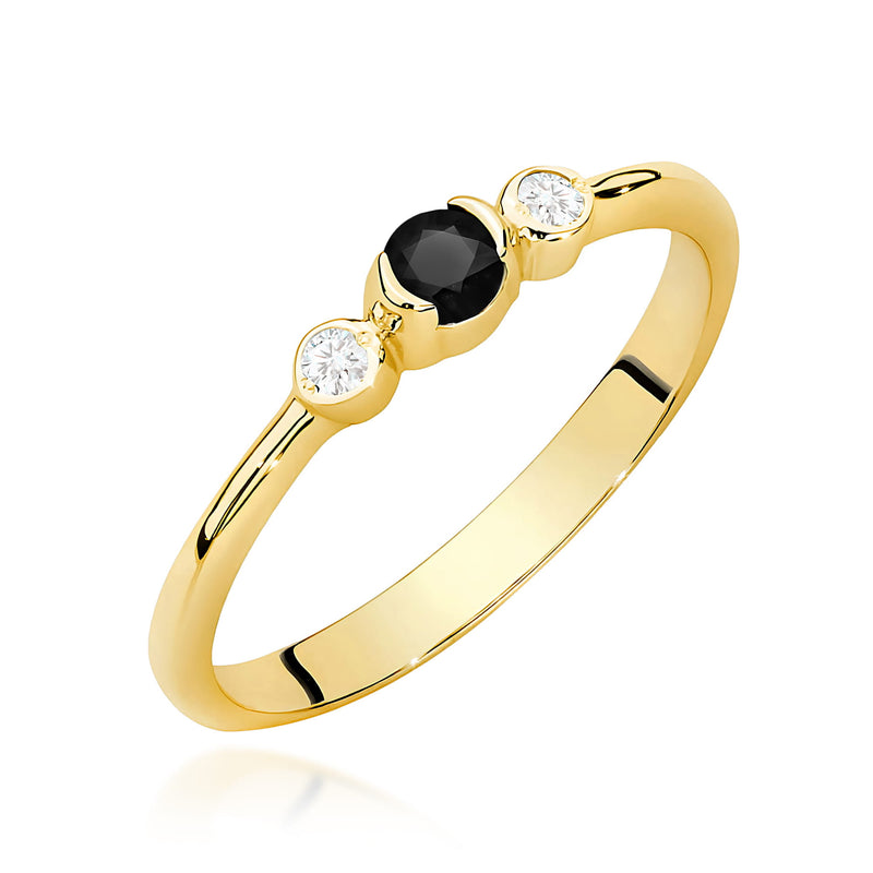 Inel Aur 9K cu Diamante Naturale Albe si Negre 0.18 ct — Aur galben