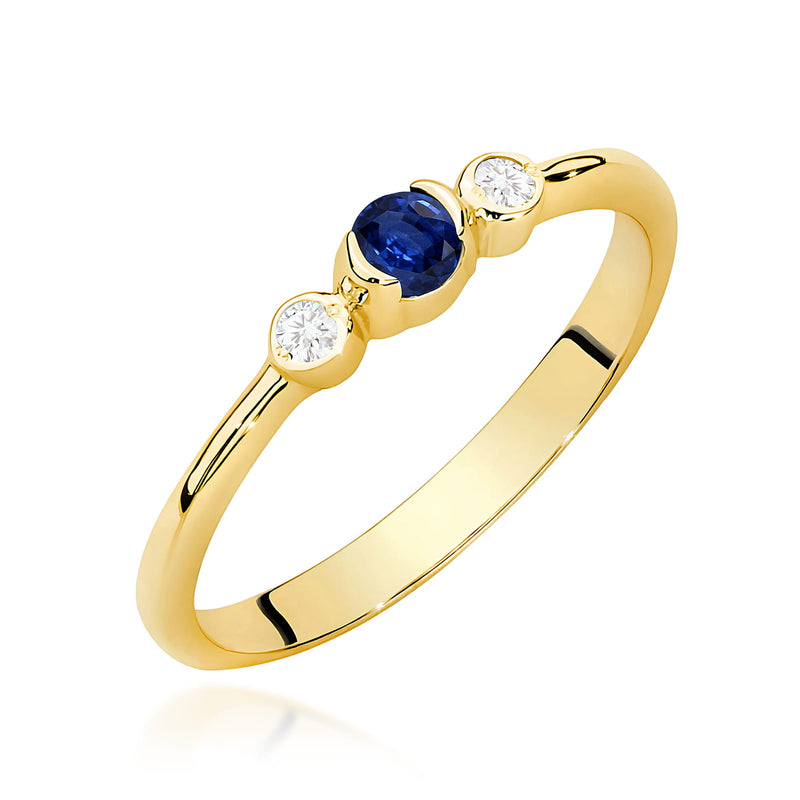 Inel Aur 9K cu Safir 0.15 ct si Diamante Naturale 0.06 ct — Aur galben