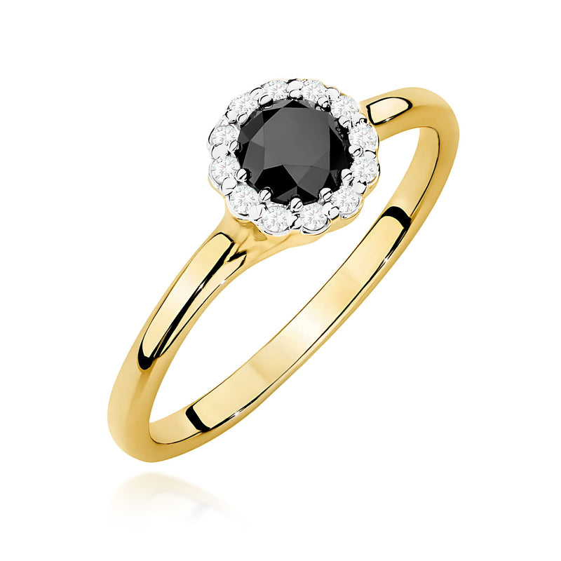 Inel Aur 9K cu Diamante Naturale Albe si Negre 0.60 ct — Aur galben