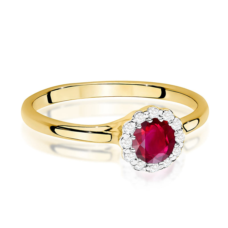 Inel Aur 9K cu Rubin 0.60 ct si Diamante Naturale 0.10 ct, imaginea 2 din 7