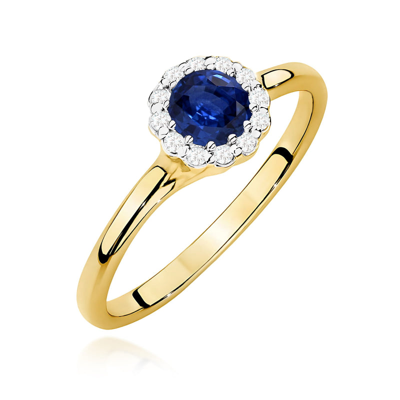 Inel Aur 9K cu Safir 0.50 ct si Diamante Naturale 0.10 ct — Aur galben