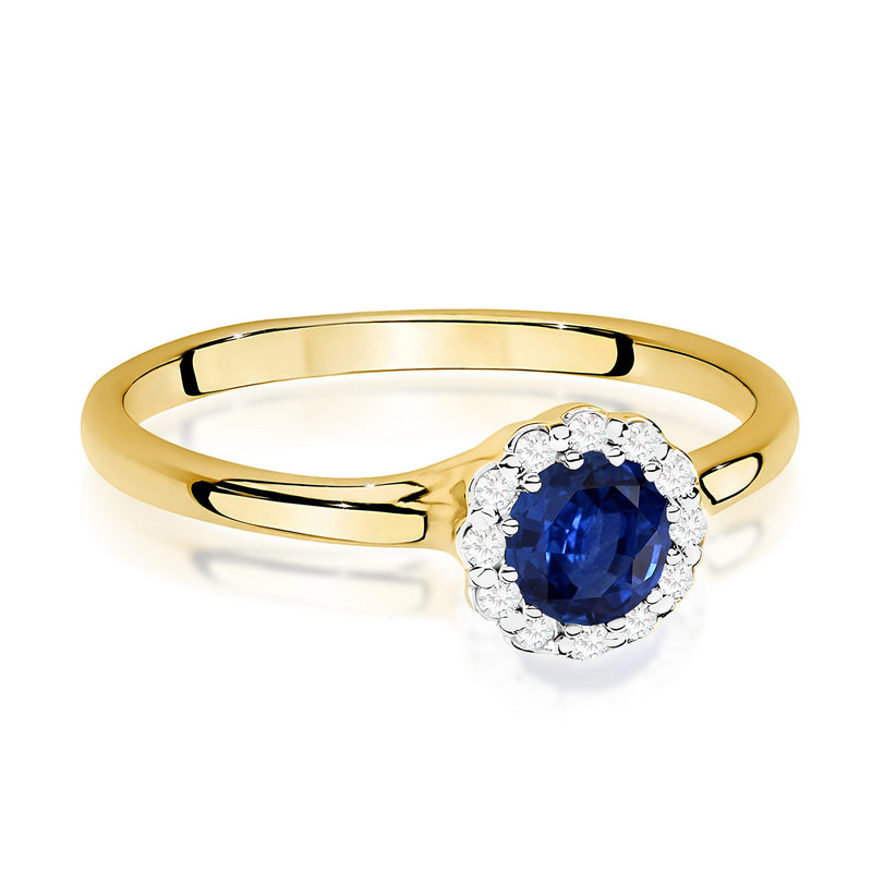 Inel Aur 9K cu Safir 0.50 ct si Diamante Naturale 0.10 ct, imaginea 2 din 8