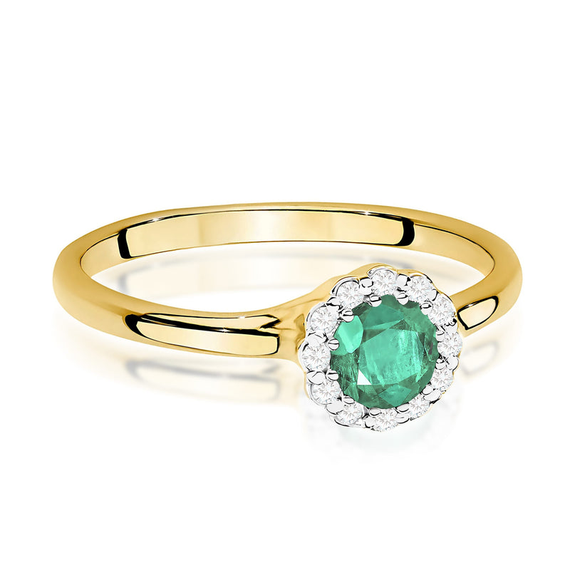 Inel Aur 9K cu Smarald 0.50 ct si Diamante Naturale 0.10 ct, imaginea 2 din 8