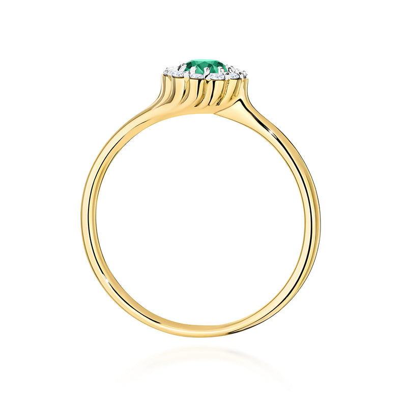 Inel Aur 9K cu Smarald 0.50 ct si Diamante Naturale 0.10 ct, imaginea 3 din 8