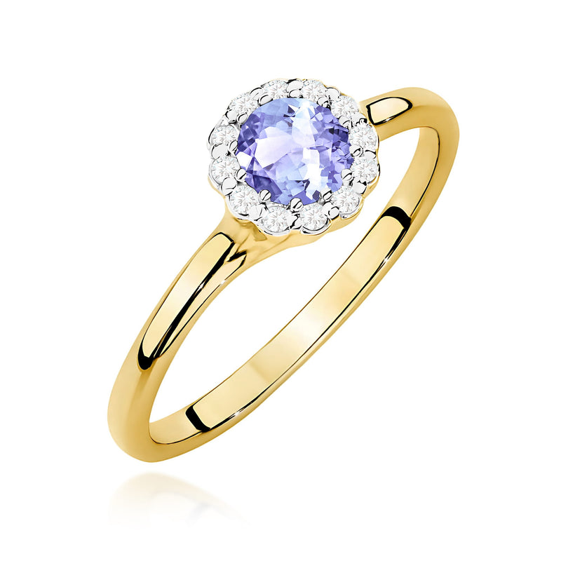 Inel Aur 9K cu Tanzanit 0.50 ct si Diamante Naturale 0.10 ct — Aur galben