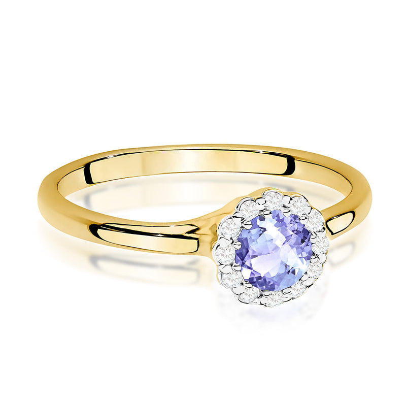 Inel Aur 9K cu Tanzanit 0.50 ct si Diamante Naturale 0.10 ct, imaginea 2 din 8