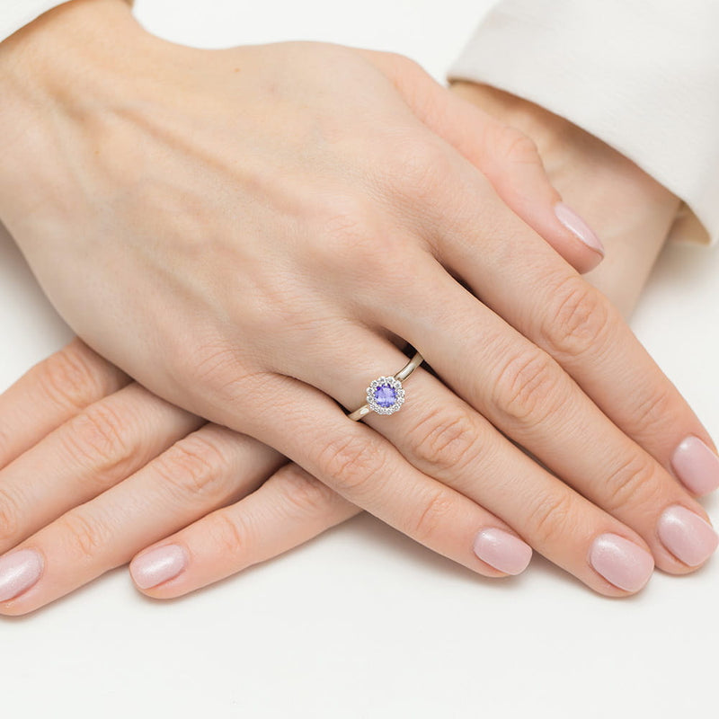 Inel Aur 9K cu Tanzanit 0.50 ct si Diamante Naturale 0.10 ct, imaginea 8 din 8