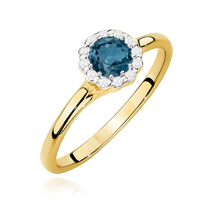 Inel Aur 9K cu Topaz London Blue 0.50 ct si Diamante Naturale 0.10 ct — Aur galben