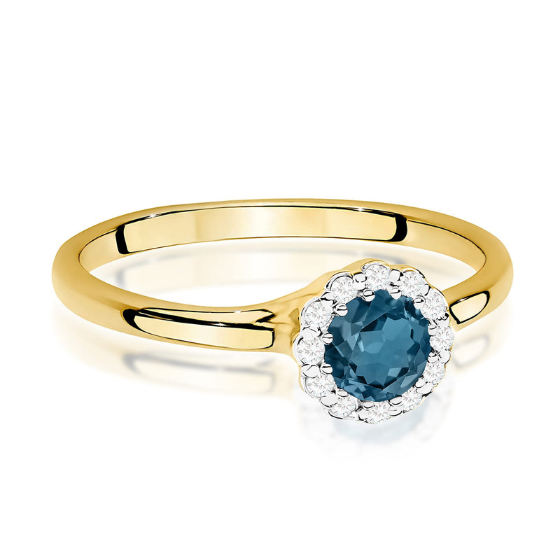 Inel Aur 9K cu Topaz London Blue 0.50 ct si Diamante Naturale 0.10 ct, imaginea 2 din 8