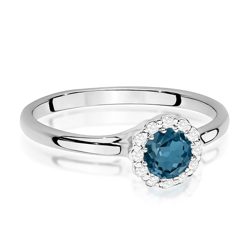 Inel Aur 9K cu Topaz London Blue 0.50 ct si Diamante Naturale 0.10 ct, imaginea 6 din 8