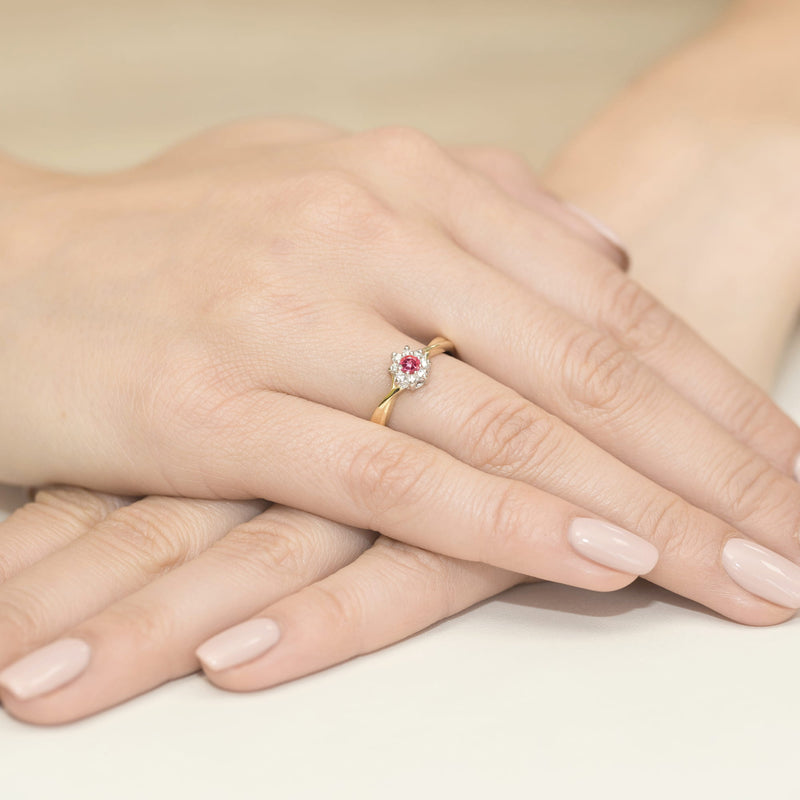 Inel Aur 9K cu Topaz Roz 0.13 ct si Diamante Naturale 0.12 ct, imaginea 4 din 8