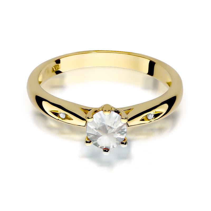 Inel Aur 9K cu Safir Alb 0.60 ct si Diamante Naturale 0.01 ct, imaginea 2 din 8