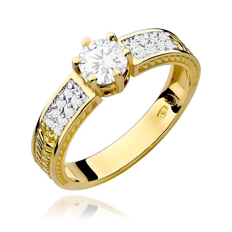 Inel Aur 9K cu Safir Alb 0.60 ct si Diamante Naturale 0.08 ct — Aur galben